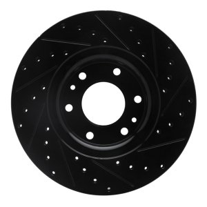 Buick Rainier Brake Rotor (1) - Front Left - R1 Concepts - Drilled & Slotted - Black - `02-`09